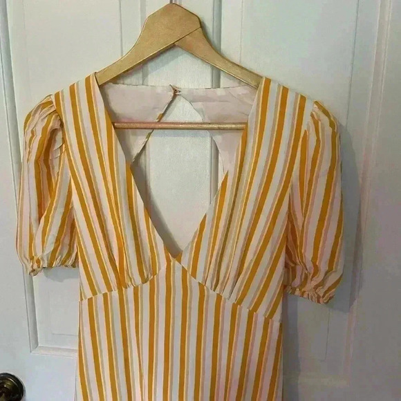 NWT CUPSHE Women's V Neck Striped Tie Back A Shape Knee Length Dress Siz… - Picture 5 of 12